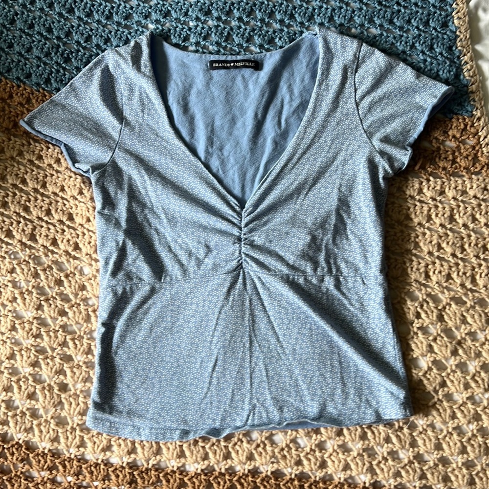 Brandy Melville Cropped Light Blue Floral | size: one size | hardly worn
